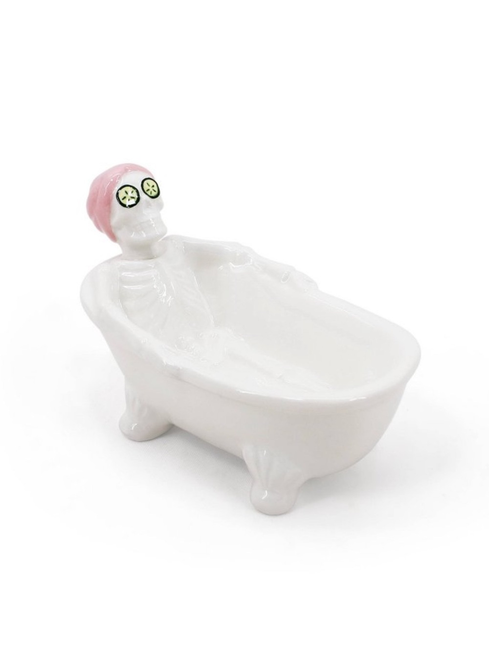 Skeleton Spa Day in Bathtub Decorative Figurine Trinket Dish / Soap Holder Decor
